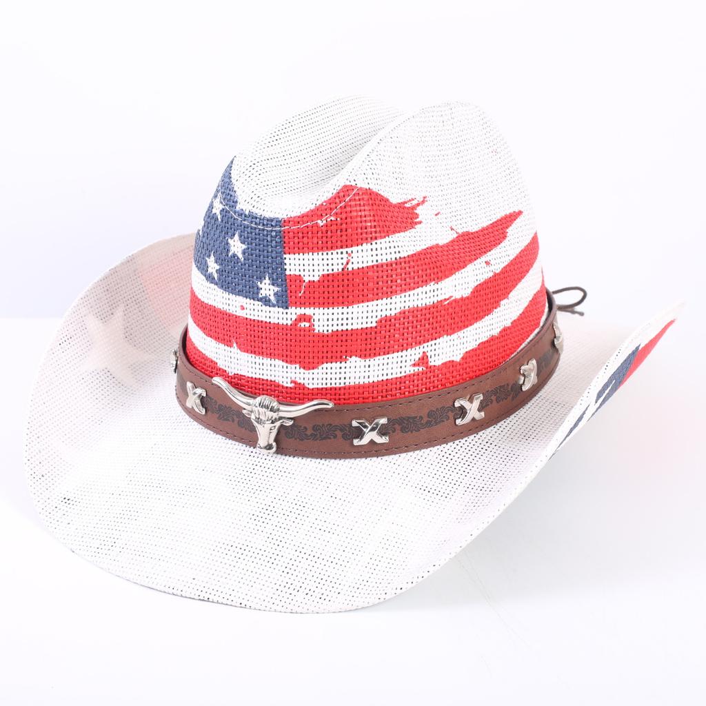 American Flag Cowboy Hat Popular Men's and Women's Sunshade Top Hat Independence Day Party Western Style Fashion Straw Hat