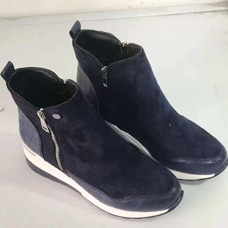 Women Wedge Snow Boots Fashion Autumn Winter Zipper Warm Plush Solid Platforms Korean Casual Short Ankle Boots Cotten Shoes