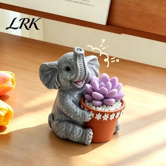 Small Planter Cute Elephant Planter, Animal Flower Pot, Weatherproof Indoor Outdoor Thickened Cactus Air Plant Holder for Home Office Desktop
