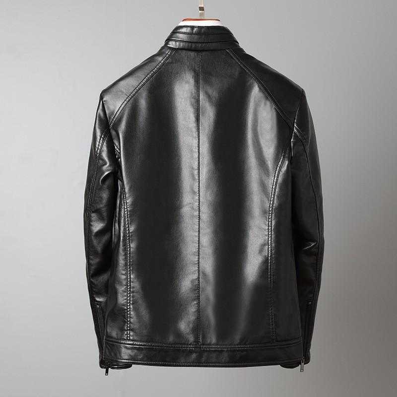 Mens PU Leather Jacket Stand Collar Slim Fit Casual Coat Teens Trendy Streetwear