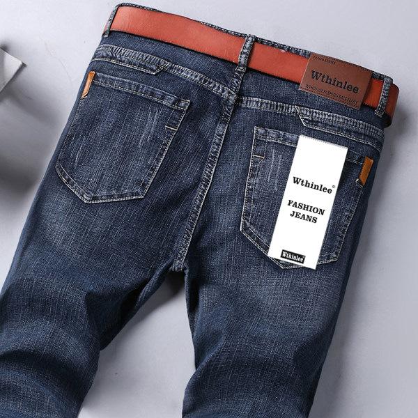 Business Men's Jeans Casual Straight Stretch Fashion Classic Blue Black Work Denim Trousers Male Clothing