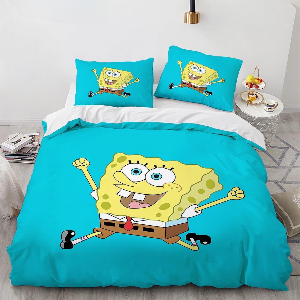 3D Cartoon S-Spongebob Bedding Set Polyester Duvet Cover Pillowcase Kids Bedroom Bed Twin Full Queen Size for Children Room Gift