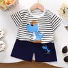 Kids Short Sleeve Cotton Set With Cartoon Pattern For Summer Play