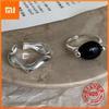 BF CLUB Silver Color Rings for Women Fashion Geometric Handmade Irregular Wave Black Stone Ring Party Christmas Gift