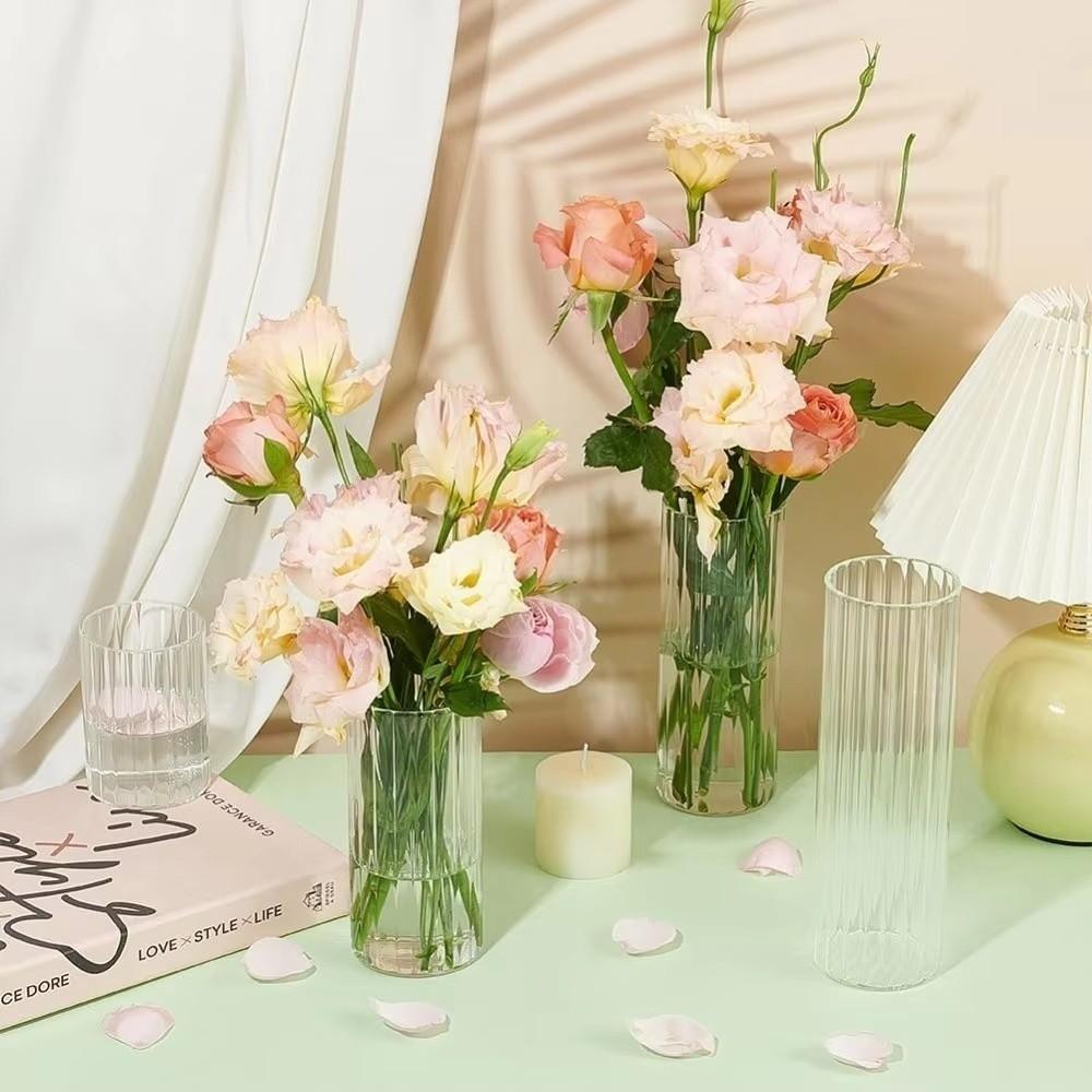 Ribbed Design Clear Flower Vase Large Size Unbreakable Plastic Flower Wake Up Vase Transparent Acrylic Cylinder Shape