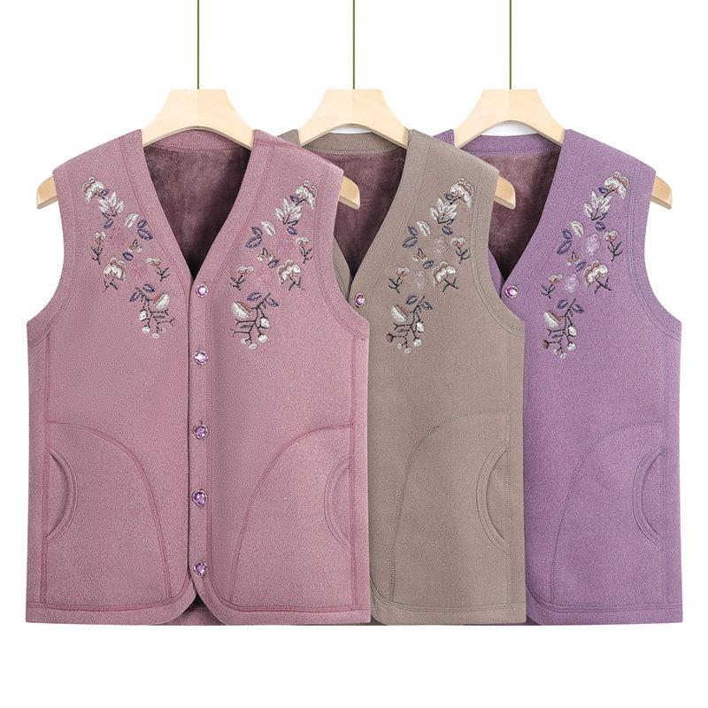 Elderly Vest Women's Autumn and Winter Vest Outer Wear Thickened Velvet Vest Jacket for the Elderly