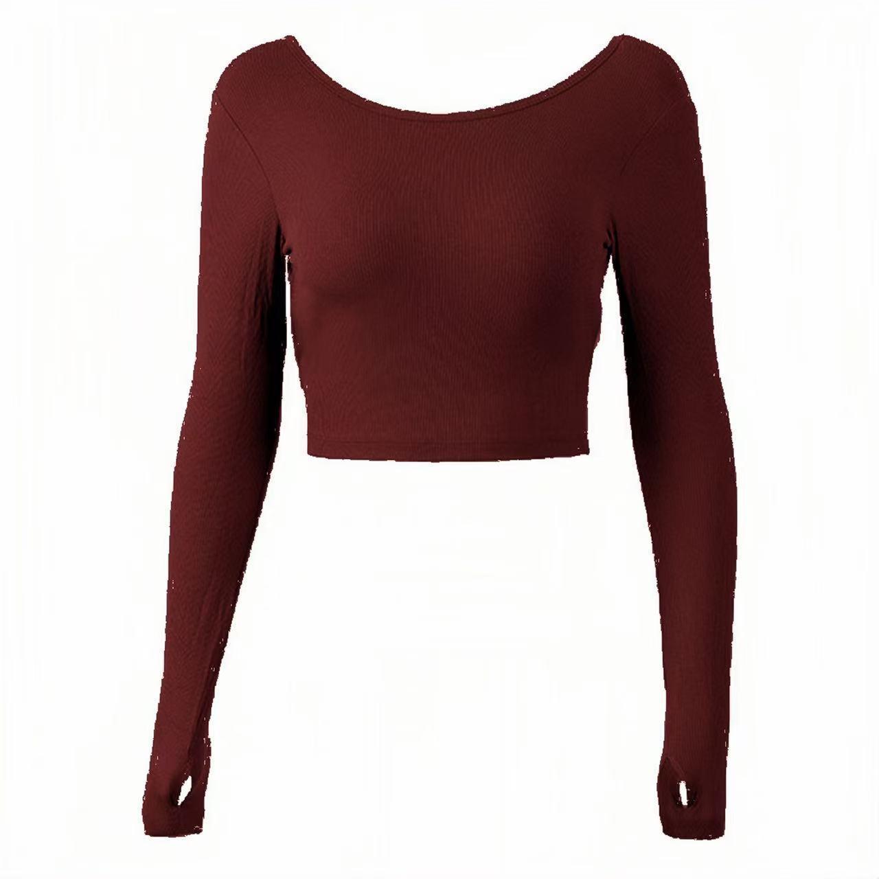 

Женский топ для йоги с длинным рукавом и нагрудной подушечкой, перекрещенная спина с перекрутом, дышащий облегающий крой, сексуальная фитнес-одежда. 6