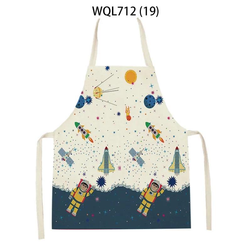 Rocket Planet Print Kitchen Apron for Women Creative Universe Style Baking Accessories Cooking Apron Household Cleaning Pinafore