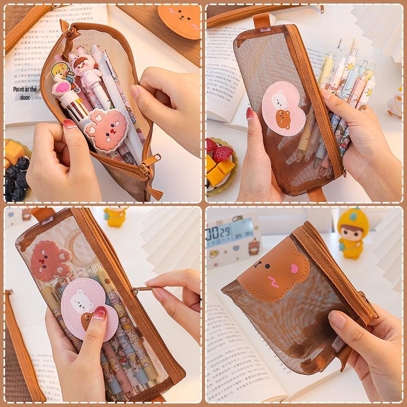 2025 New Japanese Style Little Bear Transparent Pencil Case - Cute, Large Capacity for Students