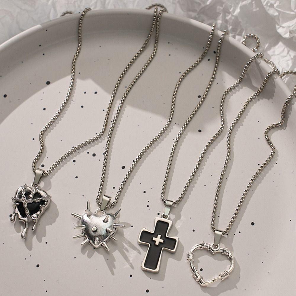 4PCS Personality Cross Necklace Set Prayer Crucifix Pendant Chain Thorn Love Necklace Set  Church