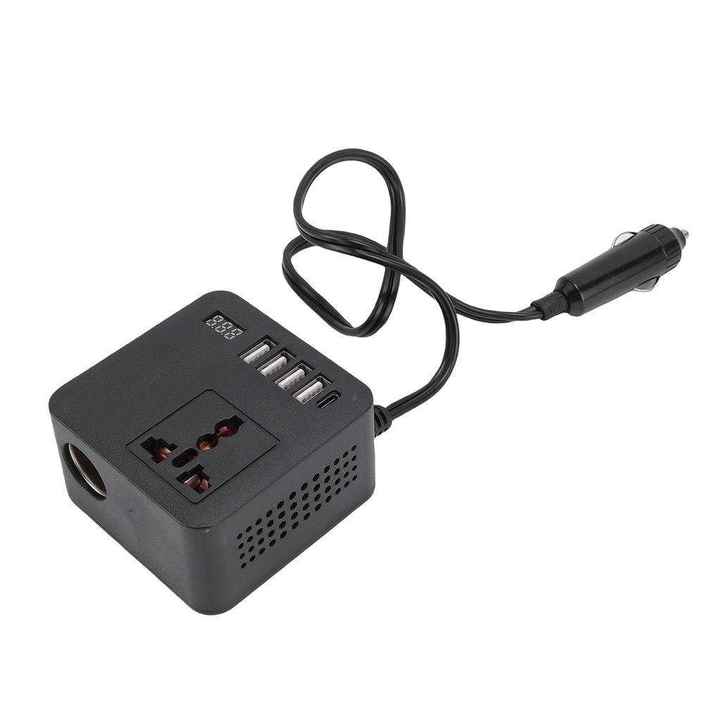 150W Car Inverter 12V 24V to 220V 110V Car Plug Outlet Inverter with Cigar Lighter Input 4 USB 1 Type C Port Universal