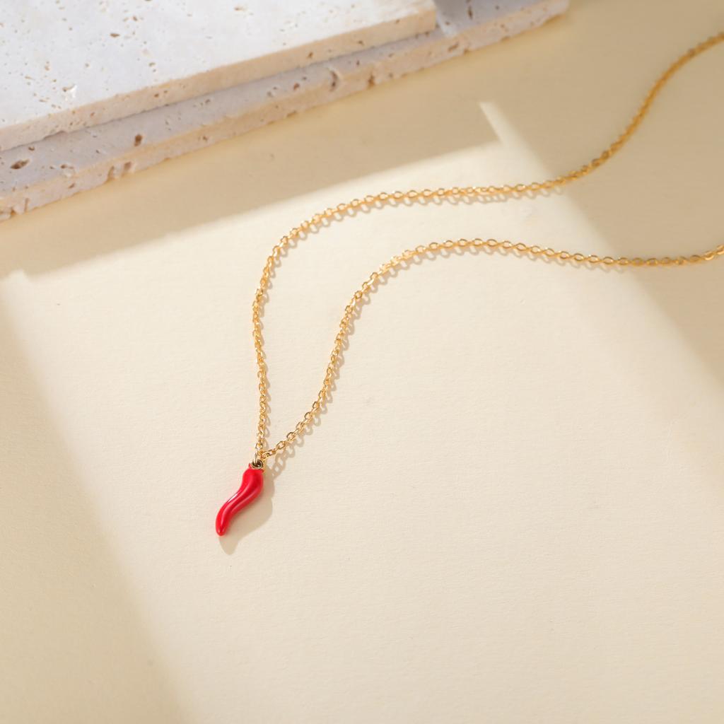 Cazador Red Color Enamel Italian Horn Necklace Gold Color Stainless Steel Necklaces Protection Jewelry Mother's Day Gifts