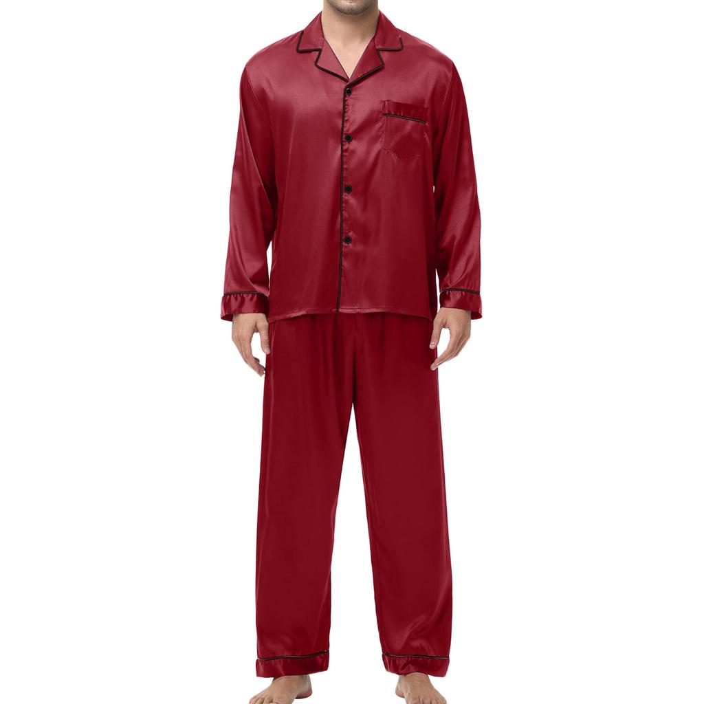 Pijamale pentru bărbați Mătase Mătase de gheață Versiune coreeană Set costum de casă cu pantaloni cu mânecă lungă pentru bărbați