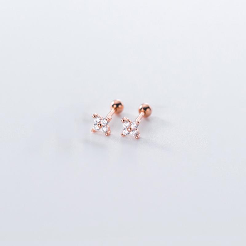 

Delicate 925 Silver Plant Flower Stud Earrings Full Crystal Earrings Ball Ear Back Fine Jewelry For Women Wedding Gift