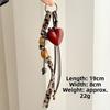 Vintage Leopard Patterned Heart Keychain Mushroom Woven Rope Backpack Pendant Handmade Beaded Bag Charm