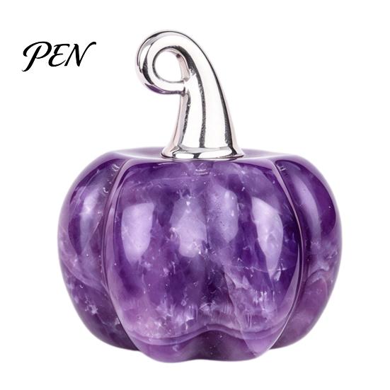 Mini Carved Pumpkin Ornaments Natural Crystal Pendant, Stone Charm with Halloween Party Supplies Metal Hook, Micro Landscape Decor, Holiday