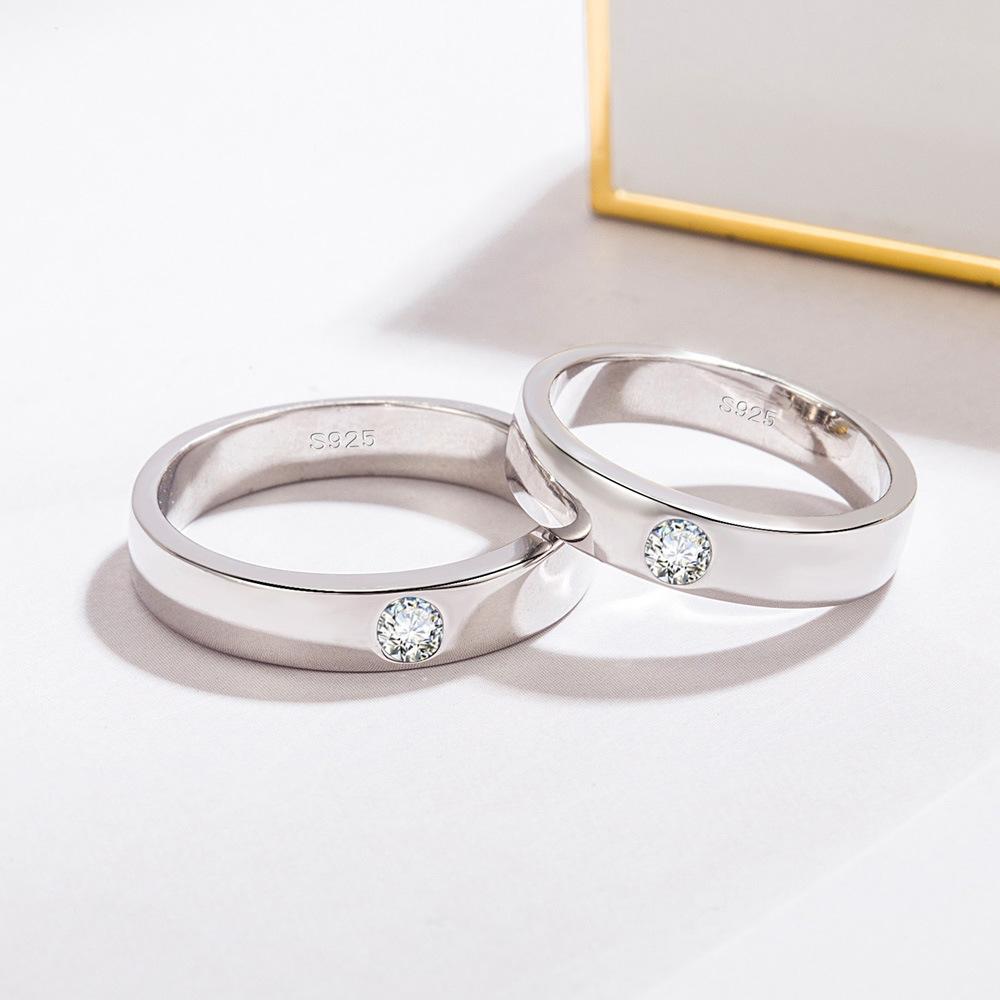 Couple Ring, Men'S And Women'S Inlaid 5A Zircon Single Ring, Electroplated Thick Rhodium Gold Ring.