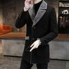 Men Business Jacket Medium Length Single-breasted Solid Color Plush Collar Autumn Winter Woolen Coat Windbreaker Streetwear