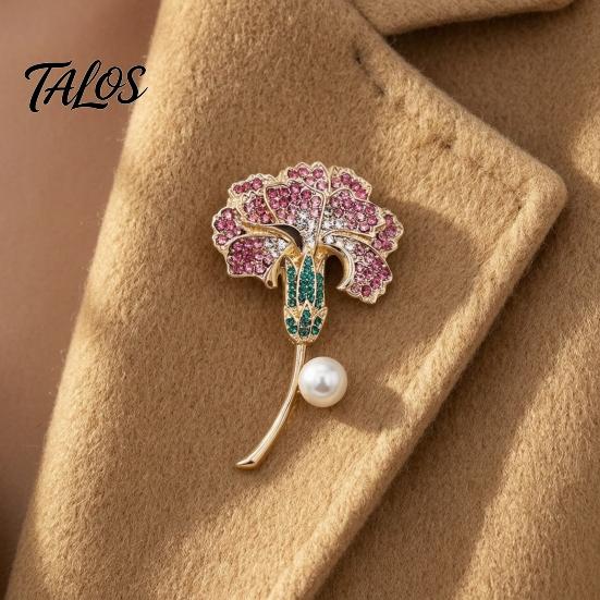 Metal Brooches Carnation Flower Brooch Pin for Women, Luxury Rhinestone Floral Vintage Pins Lapel Pin, Alloy Jewelry Accessory Wedding Party