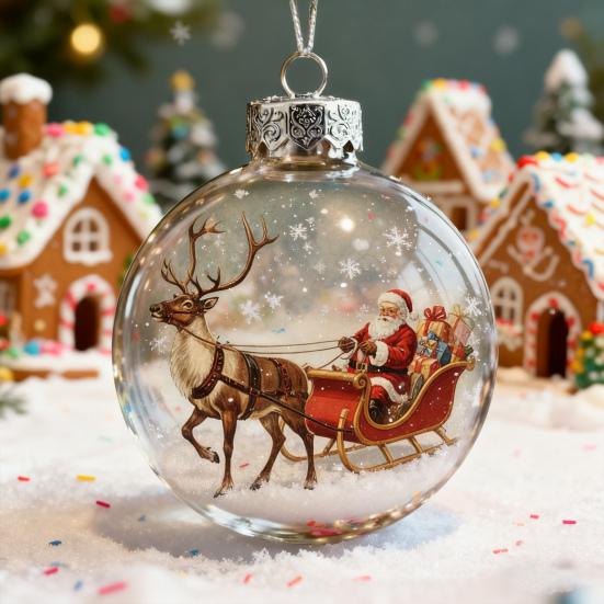 Christmas Ball Ornaments Snow House/Tree/Santa Clear Xmas Ball Hanging Decoration for Holiday Winter Tree Decor