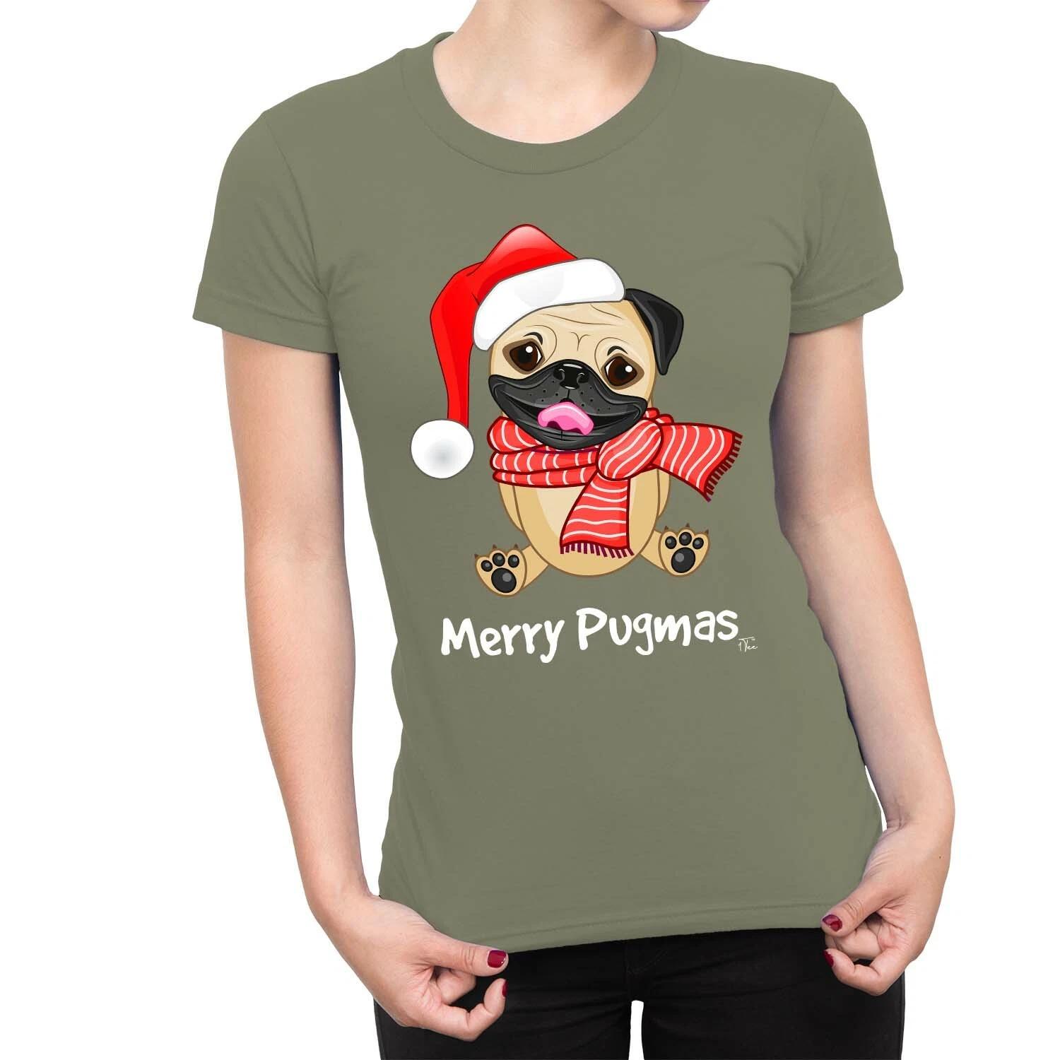 1Tee Womens Merry Pugmas Dog T-Shirt L