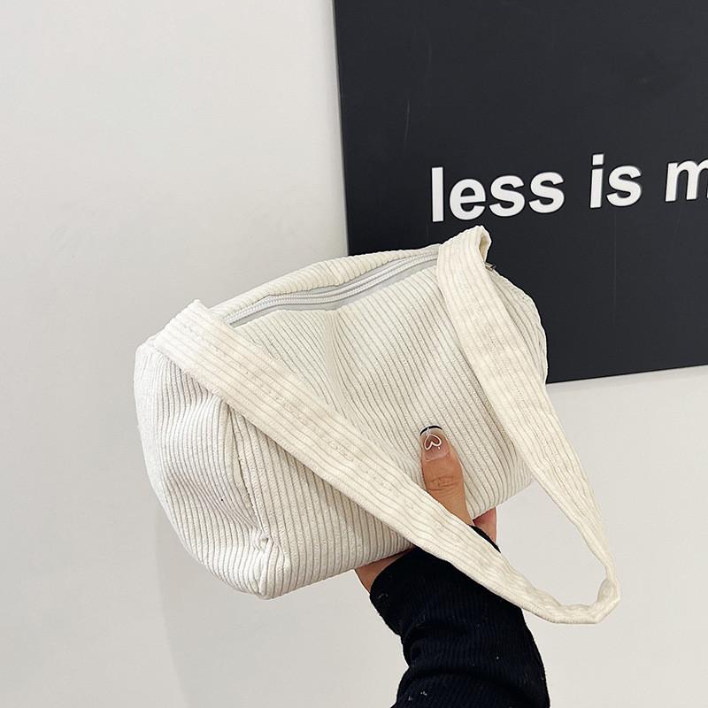 Spacious Corduroy Bucket Bag For Women Trendy Korean Style Casual Shoulder Tote