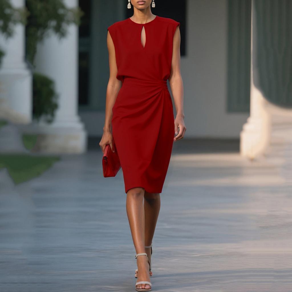 Damenmode Vintage Kreuzknoten Rundhals Schnürung Figurbetontes Kleid