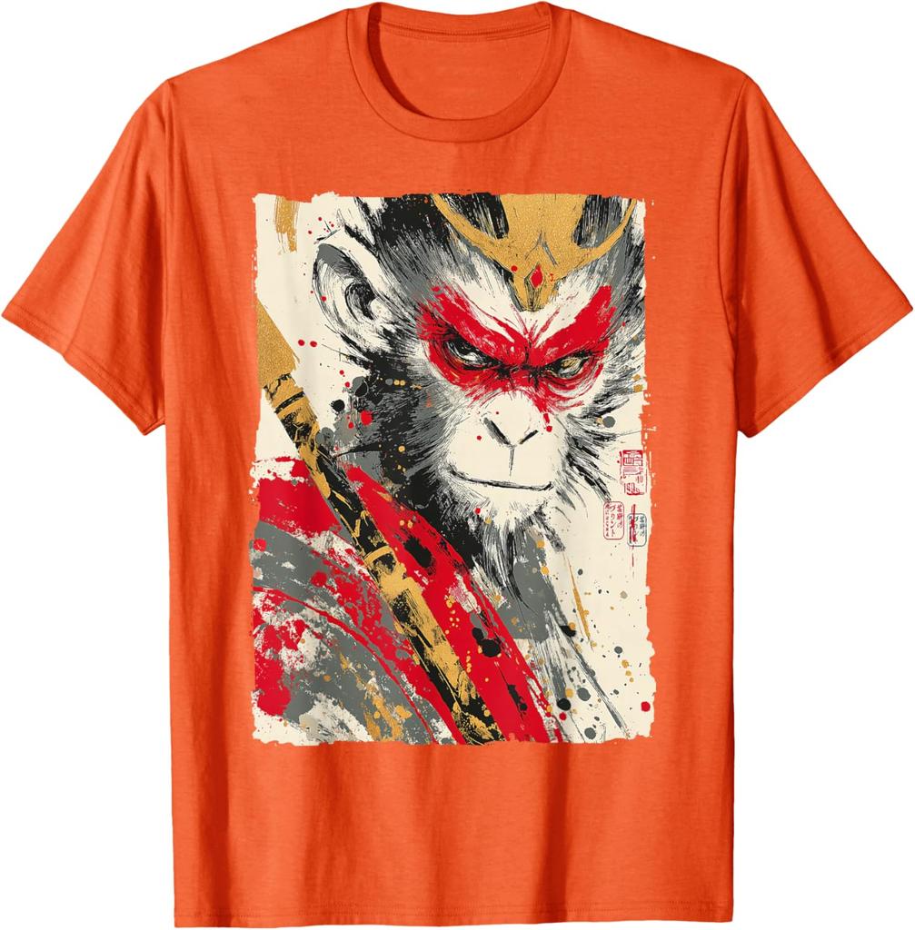 Sun Wukong Monkey King Fierce Japanese Art Graphic Tee Breathable Cotton Casual TShirt For Men