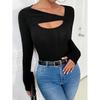 Womens Cutout Tops Trendy Sexy Long Sleeve Shirts Ribbed Slim Fit Tee 2025 Fall Fashion Going Out Tshirts Clothes
