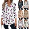 Women's Fashion Casual Lapel Short 3/4 Sleeve Print Shirt Women's V-Neck Button Tops