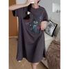 Internet Celebrity Style Pajamas Pajamas Women's New Summer Korean Version Puppy Round Neck Short Sleeve Medium and Long Loose and Comfortable Dress