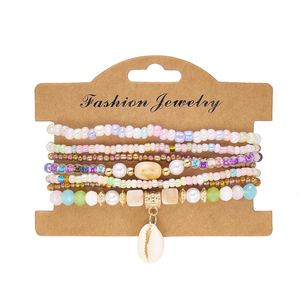 Bohemian Seashell & Rice Bead Bracelet Set for Beach, Vacation, Party 