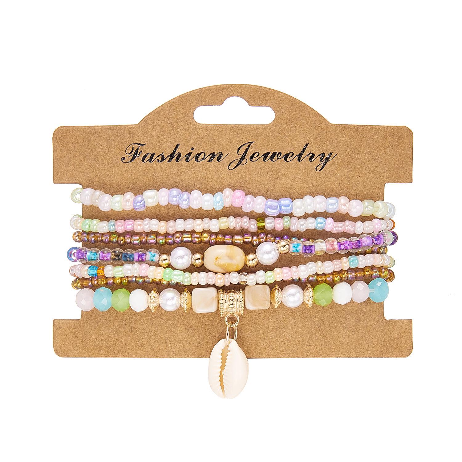 

Богемный набор браслетов с ракушками и рисовым бисером для пляжа, отпуска, вечеринки