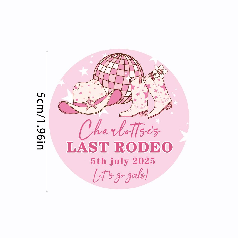 20pcs Customizable Last Rodeo Pink Disco Cowgirl Stickers Personalized Bachelorette Party Labels Cowgirl Theme Party Decorations