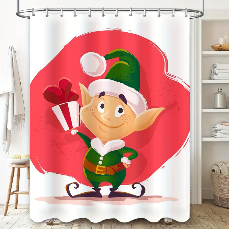 Tu Whimsical Elf Shower Curtain Forest Creature Bathroom Decor Holiday Festive Woodland Nature Themed Backdrop Home Accent