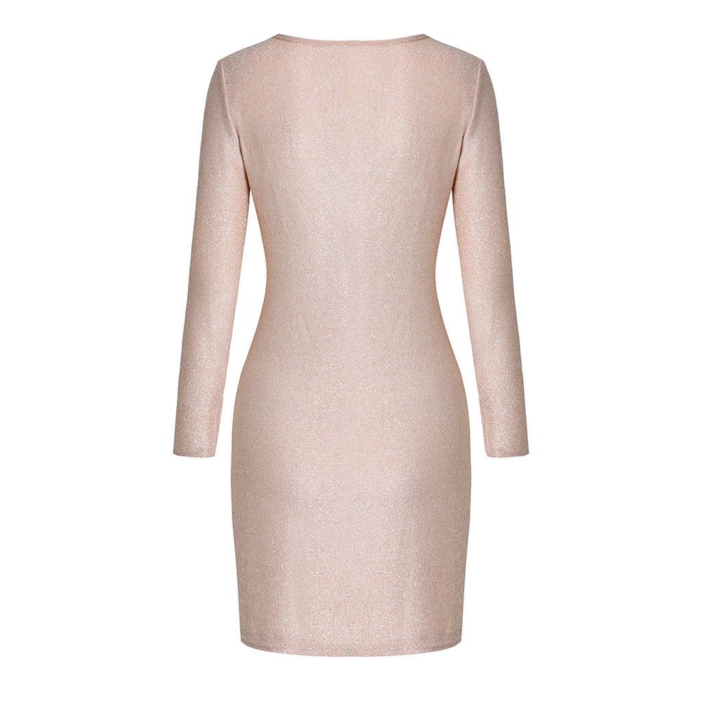 Nueva moda vestido de mujer Color sólido cuello en V paquete cadera Irregular ajustado vestido corto señoras Casual Slim manga larga Mini vestido de fiesta