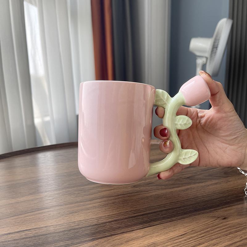 

Tulip-shaped Mug Cartoon Vine Handle Mug Coffee Mug Tulip-shaped Couple Mugs Birthday Gift Afternoon Tea Cups Teacup 401-500ml рожевий