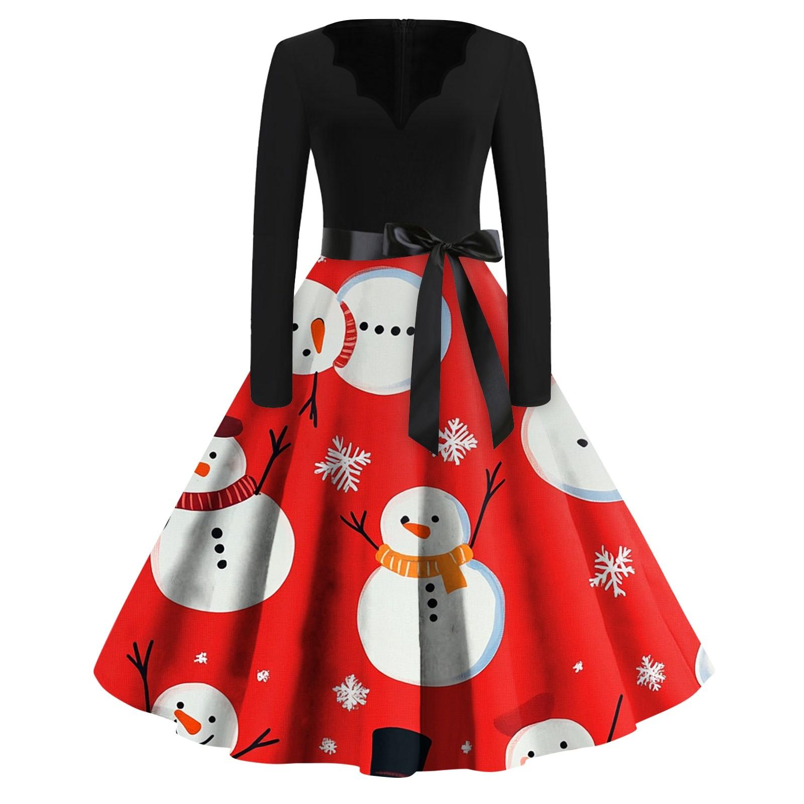 

Женские модные повседневные тонкие рождественские платья с длинным рукавом с v-образным вырезом и принтом XXXXXL красный