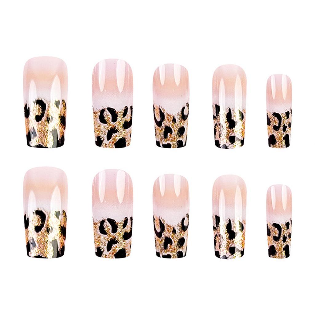 24 Piezas Uñas Postizas a Presión con Purpurina Diseños de Leopardo Cobertura Completa Uñas Acrílicas Artificiales Manicura Nail Art para Mujeres