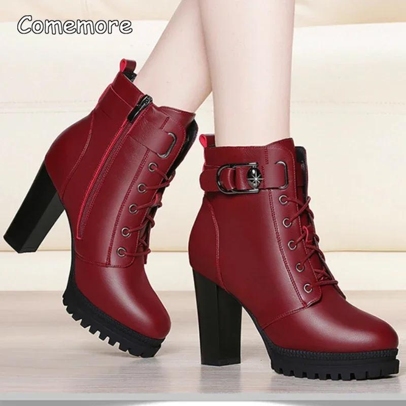 Madingi rudeniniai moteriški batai su platforma Nauji plius Velvet stambūs aukštakulniai auliniai batai moterims žieminiai trumpi moteriški batai