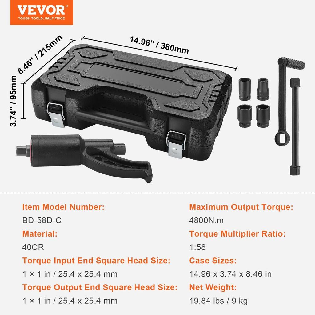 Torque Multiplier, Heavy Duty Torque Multiplier Wrench Set, 1 Inch Drive Lug Nut Wrench Torque Multiplier, 1:58 4800N.m Lug Nut Remover, with 4