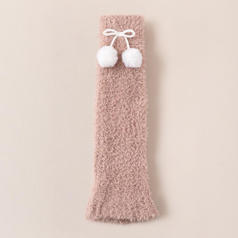 Pile Leg Warmers Women Autumn and Winter Warm Coral Fleece Bow Socks Cover Fleece Thickened Sleep Long Tube Calf Socks