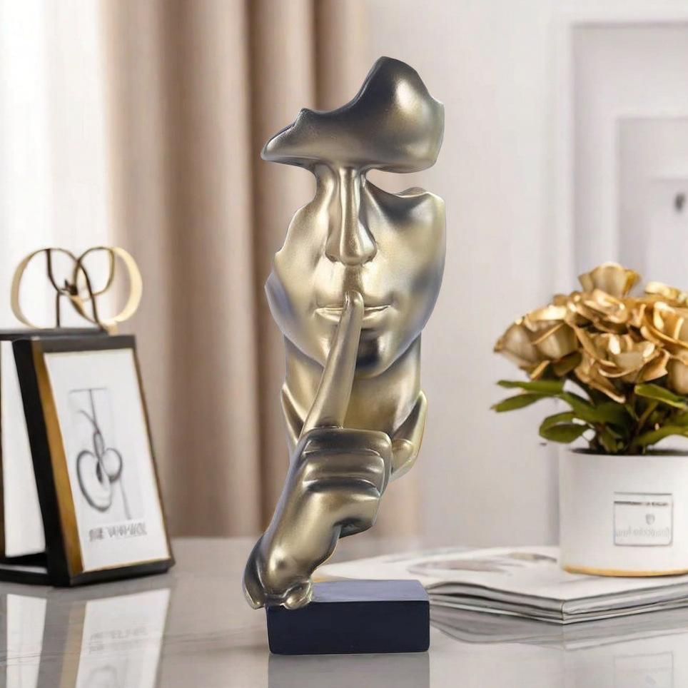 Thinker Statue Silence Is Gold Resin Craft Creative Figurines Decorative Sculpture for Office Study Room Abstract Face Ornaments