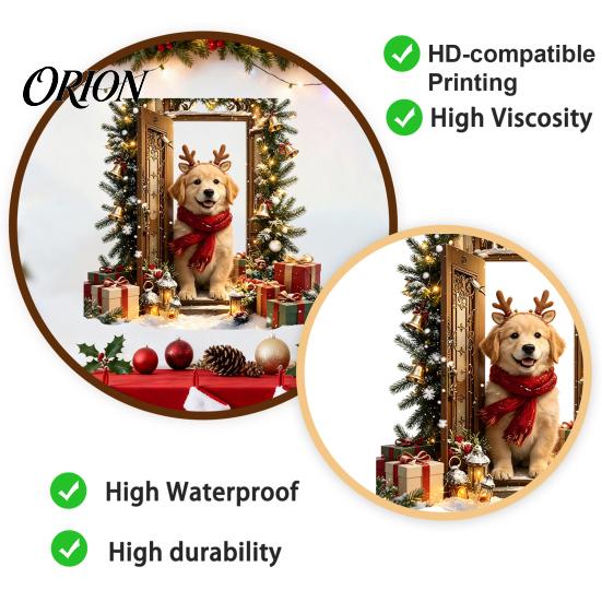 Interior Wall Art for Holiday 2Pcs 3D Illusion Christmas Dog Sticker, Removable Self?Adhesive Festive Door Decal Living Room Decal, Puppy