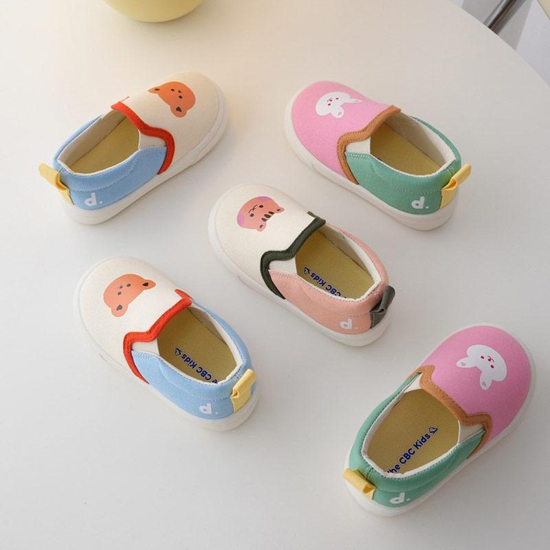 Children Canvas Shoes Girls Cute Cartoon Animal Print Canvas Shoes Boys Antislip Soft Sole Sneakers Size