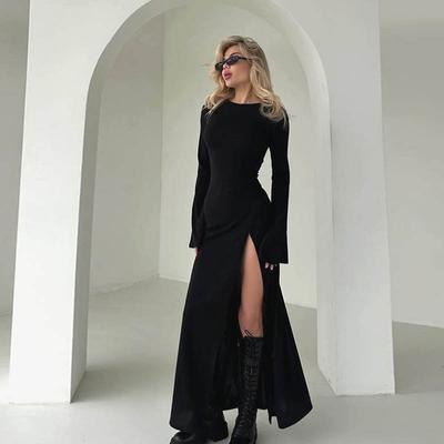 Rochie sexy cu guler micro-alungită, cu mâneci lungi, stil feminin, temperament de modă, rochie slim-fit, cu fese