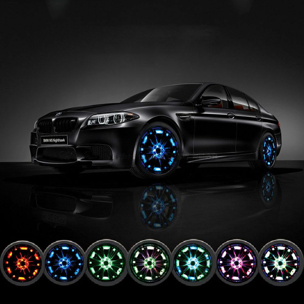 4Pcs Car Tire Wheel RGB Solar Energy Hub Lamp Cap Lights for and Bicycles Lights, Vehicles, Motorcycles,