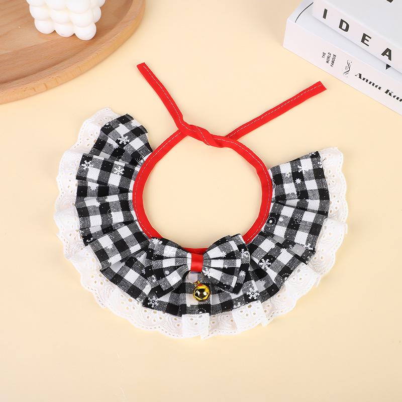 Kariertes Spitzen-Haustier-Feiertags-Fliege-Lätzchen mit Glöckchen für Katzen und Hunde