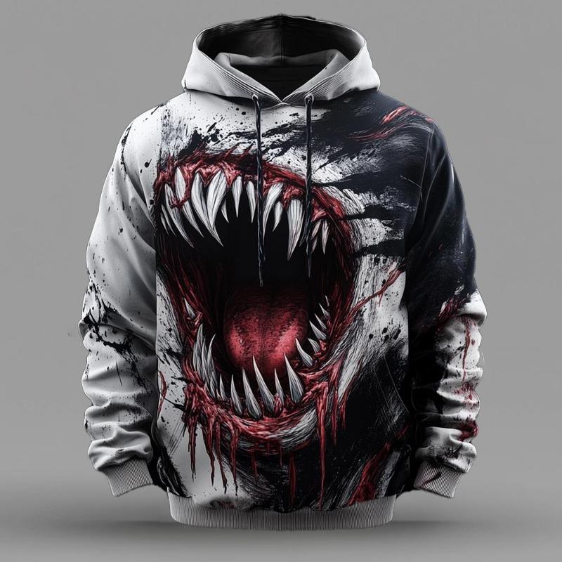 2025 Ny Halloween Gyser 3D Mønster Hættetrøje Efterår Og Vinter Afslappet Mode Pullover Mænds Feriefest Must-Have Top Gave