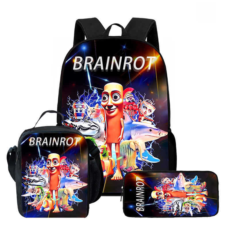 Wooden Stick Man Brain Rot Schoolbag High Definition Printing Leisure Cross Border Light Backpack